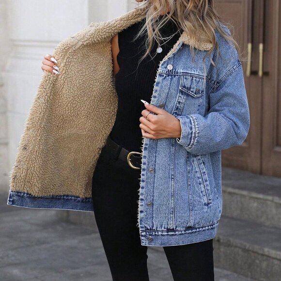 Blue Casual Women's Thermal Lined Windbreaker Jacket